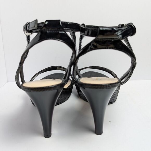 Nine West Jazz Girl Black Patent Strappy Snakeskin Print Platform Heels Womens 9 - Picture 4 of 7